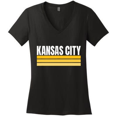 Cool Kc Kansas City Yellowwhite Striped Classic Kansas City Women's V-Neck T-Shirt