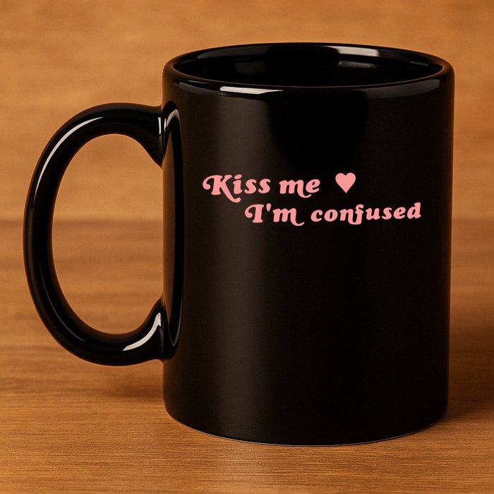 Cherry Kitten Kiss Me IM Confused Heart 11oz C Handle Ceramic Mug