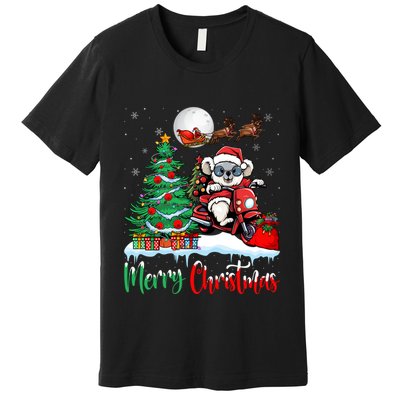 Christmas Koala Koala Riding Motorcycle Xmas Santa Hat Merry Premium T-Shirt