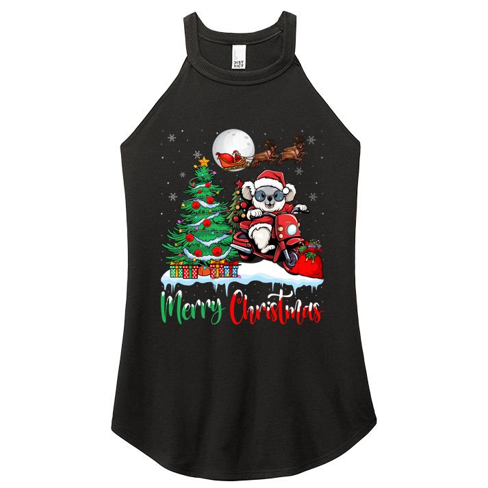 Christmas Koala Koala Riding Motorcycle Xmas Santa Hat Merry Women's Perfect Tri Rocker Tank