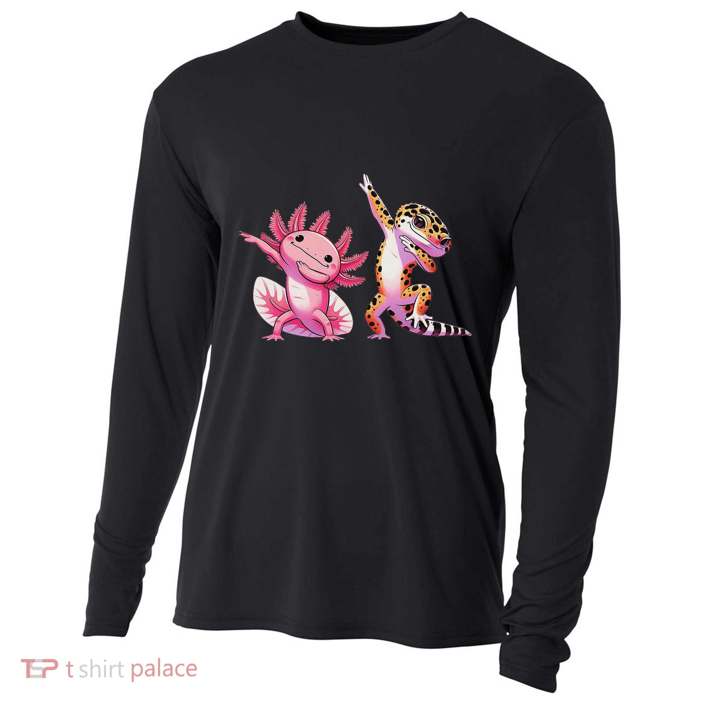 Cute Kawaii Leopard Gecko Dabbing Axolotl Friends Cooling Performance Long Sleeve Crew