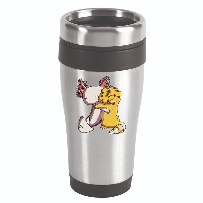 Cute Kawaii Leopard Gecko Hugging Axolotl Funny 16oz Travel Tumbler