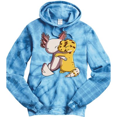 Cute Kawaii Leopard Gecko Hugging Axolotl Funny Tie Dye Hoodie