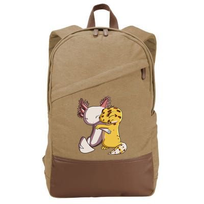 Cute Kawaii Leopard Gecko Hugging Axolotl Funny Cotton Canvas Backpack