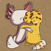 Cute Kawaii Leopard Gecko Hugging Axolotl Funny Cotton Canvas Backpack
