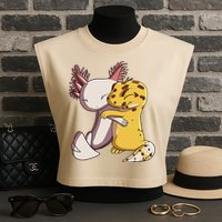 Cute Kawaii Leopard Gecko Hugging Axolotl Funny Garment-Dyed Women's Muscle Tee