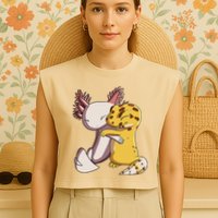 Cute Kawaii Leopard Gecko Hugging Axolotl Funny Garment-Dyed Women's Muscle Tee