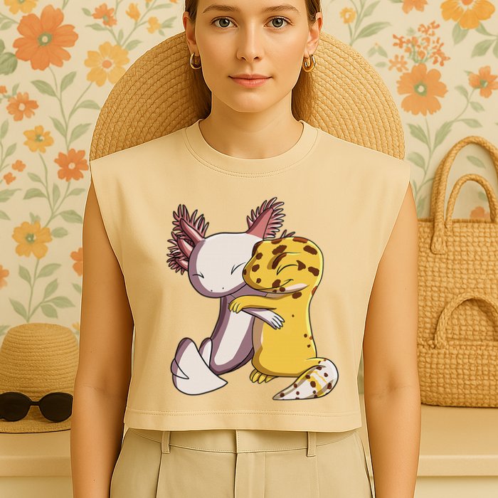 Cute Kawaii Leopard Gecko Hugging Axolotl Funny Garment-Dyed Women's Muscle Tee