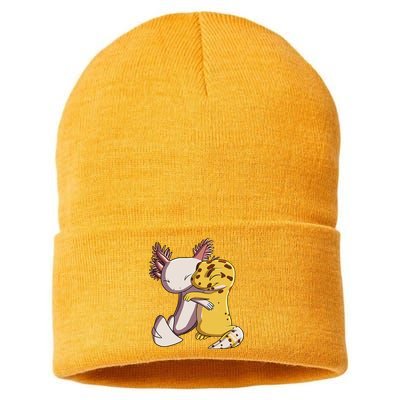 Cute Kawaii Leopard Gecko Hugging Axolotl Funny Sustainable Knit Beanie