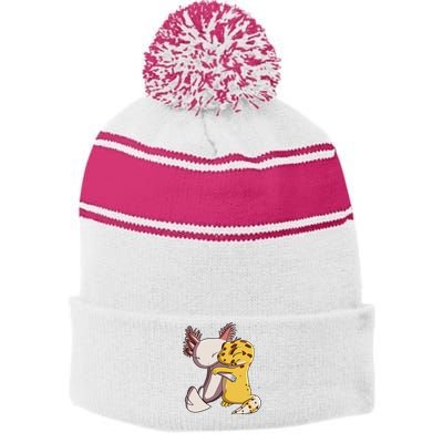Cute Kawaii Leopard Gecko Hugging Axolotl Funny Stripe Pom Pom Beanie