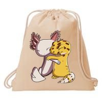 Cute Kawaii Leopard Gecko Hugging Axolotl Funny Drawstring Bag