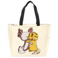 Cute Kawaii Leopard Gecko Hugging Axolotl Funny Zip Tote Bag