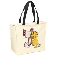 Cute Kawaii Leopard Gecko Hugging Axolotl Funny Zip Tote Bag