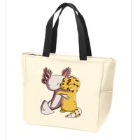 Cute Kawaii Leopard Gecko Hugging Axolotl Funny Zip Tote Bag