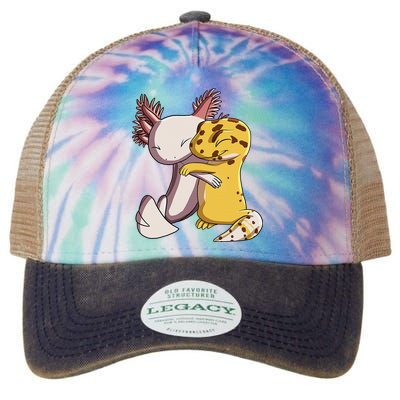 Cute Kawaii Leopard Gecko Hugging Axolotl Funny Legacy Tie Dye Trucker Hat