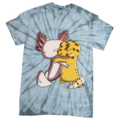 Cute Kawaii Leopard Gecko Hugging Axolotl Funny Tie-Dye T-Shirt