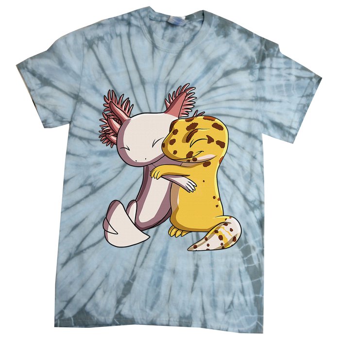 Cute Kawaii Leopard Gecko Hugging Axolotl Funny Tie-Dye T-Shirt