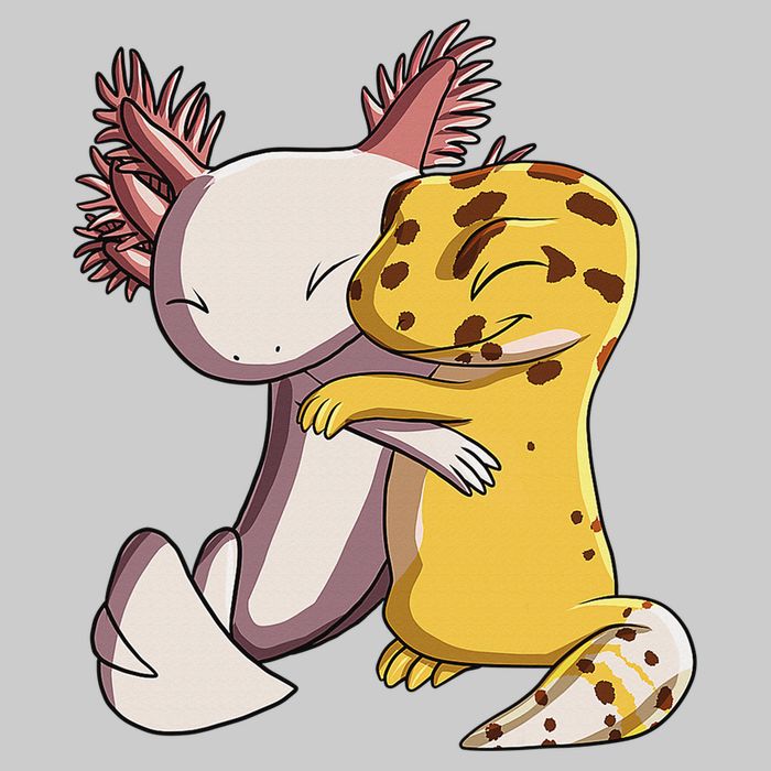 Cute Kawaii Leopard Gecko Hugging Axolotl Funny Tie-Dye T-Shirt
