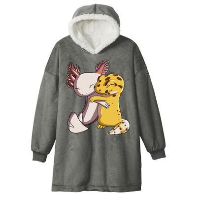 Cute Kawaii Leopard Gecko Hugging Axolotl Funny Hooded Wearable Blanket