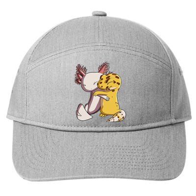 Cute Kawaii Leopard Gecko Hugging Axolotl Funny 7-Panel Snapback Hat