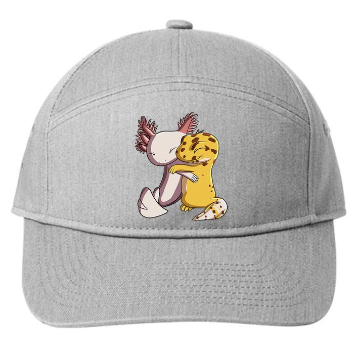 Cute Kawaii Leopard Gecko Hugging Axolotl Funny 7-Panel Snapback Hat
