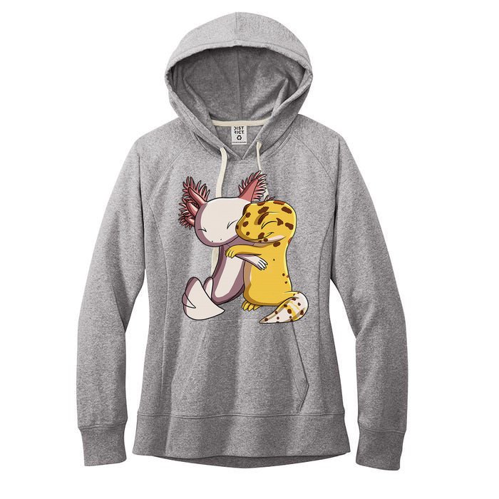 Cute Kawaii Leopard Gecko Hugging Axolotl Funny Women's Fleece Hoodie
