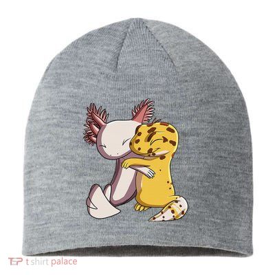 Cute Kawaii Leopard Gecko Hugging Axolotl Funny Sustainable Beanie