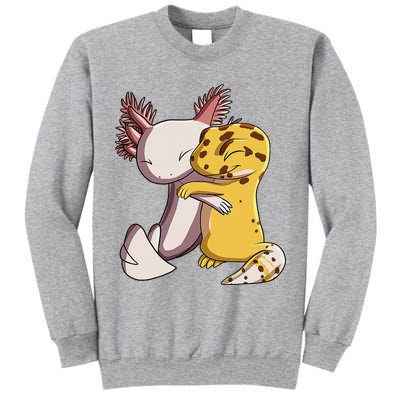 Cute Kawaii Leopard Gecko Hugging Axolotl Funny Tall Sweatshirt