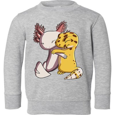 Cute Kawaii Leopard Gecko Hugging Axolotl Funny Toddler Sweatshirt