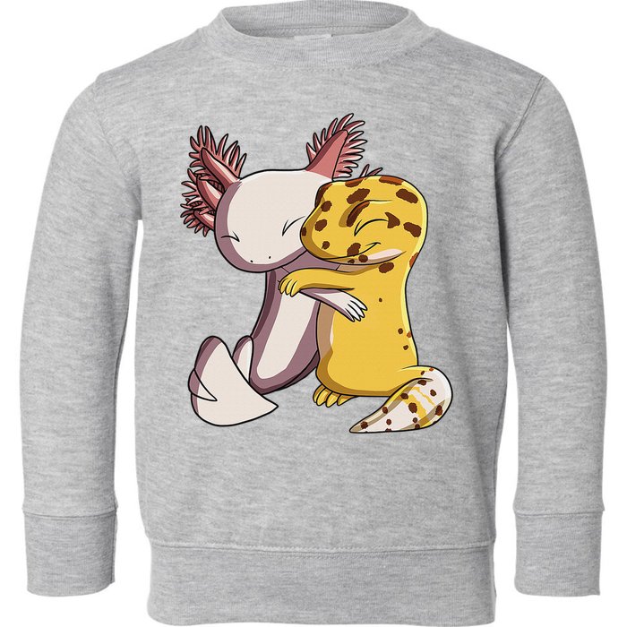 Cute Kawaii Leopard Gecko Hugging Axolotl Funny Toddler Sweatshirt