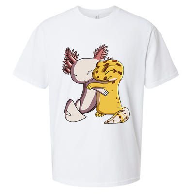 Cute Kawaii Leopard Gecko Hugging Axolotl Funny Sueded Cloud Jersey T-Shirt