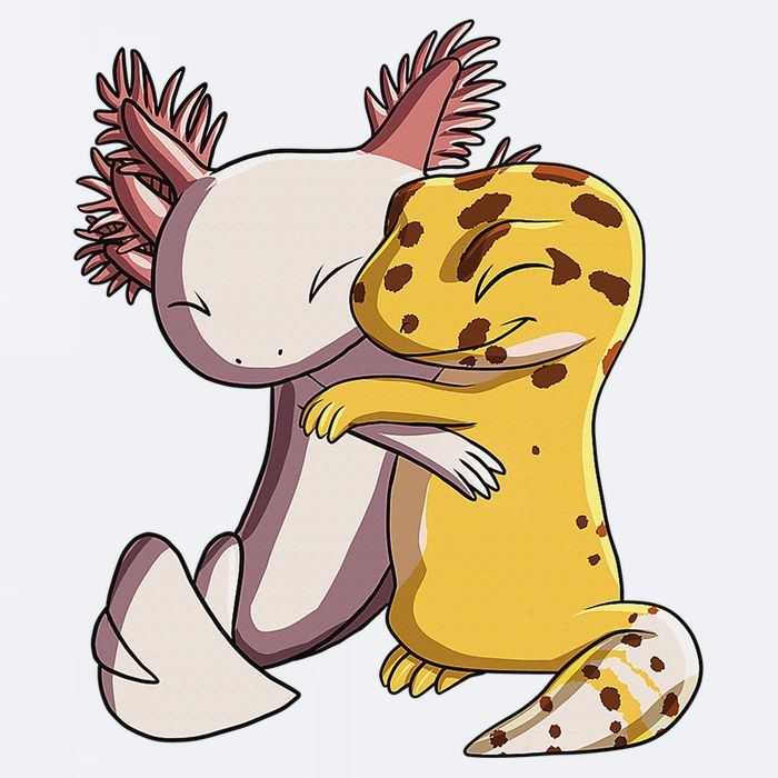 Cute Kawaii Leopard Gecko Hugging Axolotl Funny Sueded Cloud Jersey T-Shirt