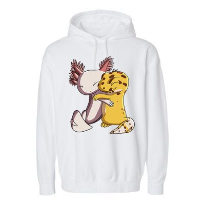 Cute Kawaii Leopard Gecko Hugging Axolotl Funny Garment-Dyed Fleece Hoodie