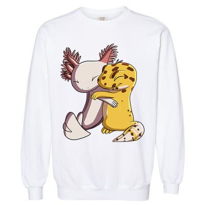 Cute Kawaii Leopard Gecko Hugging Axolotl Funny Garment-Dyed Sweatshirt