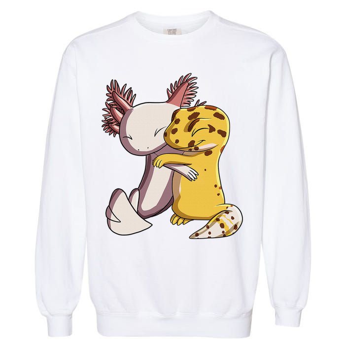 Cute Kawaii Leopard Gecko Hugging Axolotl Funny Garment-Dyed Sweatshirt