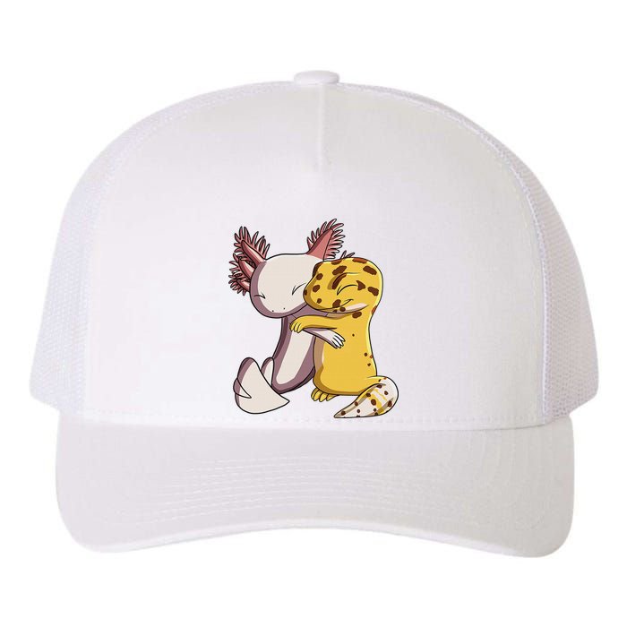 Cute Kawaii Leopard Gecko Hugging Axolotl Funny Yupoong Adult 5-Panel Trucker Hat