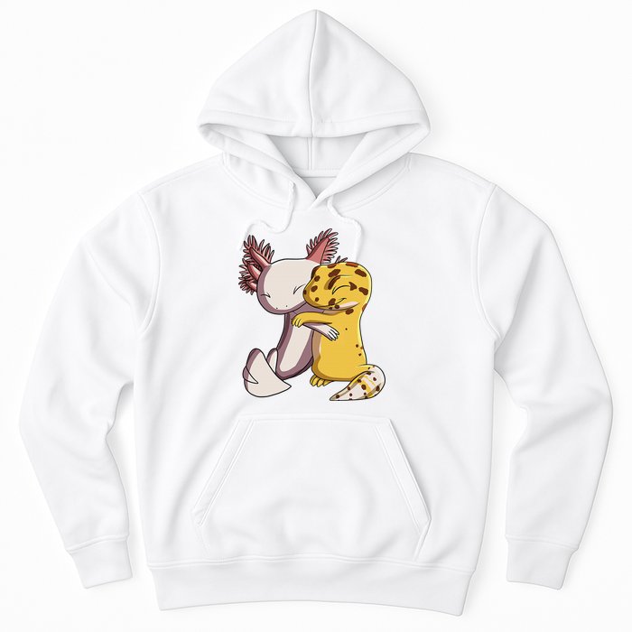 Cute Kawaii Leopard Gecko Hugging Axolotl Funny Hoodie
