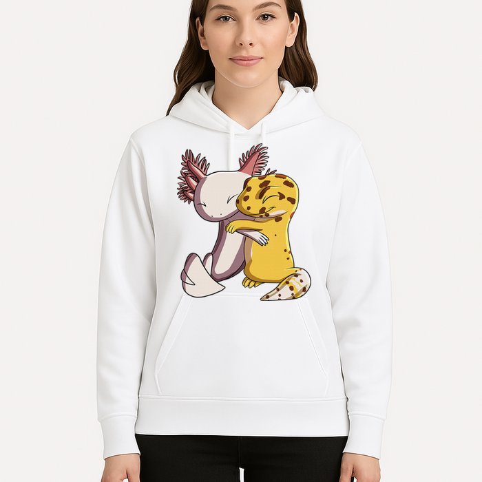 Cute Kawaii Leopard Gecko Hugging Axolotl Funny Hoodie