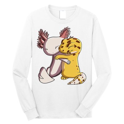 Cute Kawaii Leopard Gecko Hugging Axolotl Funny Long Sleeve Shirt