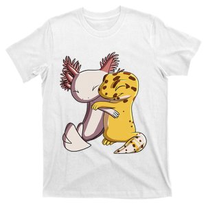 Cute Kawaii Leopard Gecko Hugging Axolotl Funny T-Shirt