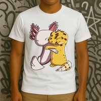 Cute Kawaii Leopard Gecko Hugging Axolotl Funny T-Shirt