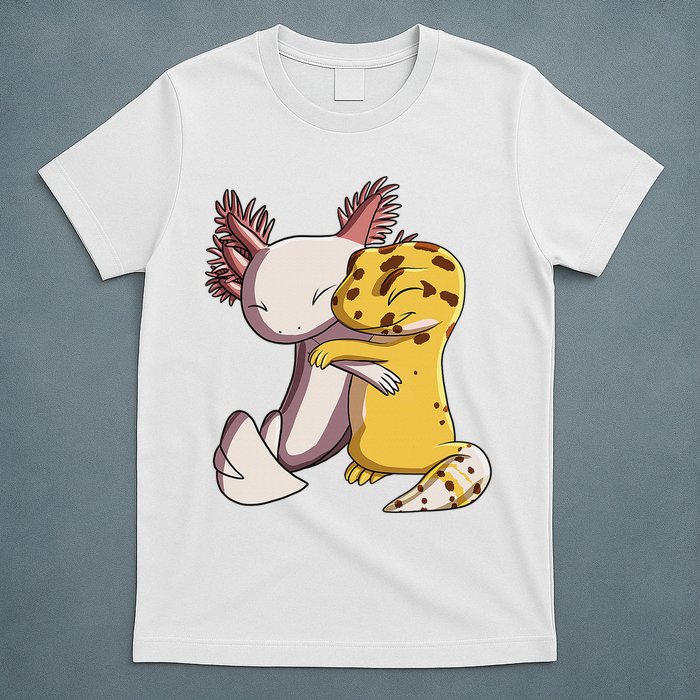 Cute Kawaii Leopard Gecko Hugging Axolotl Funny T-Shirt