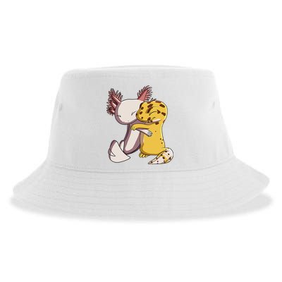 Cute Kawaii Leopard Gecko Hugging Axolotl Funny Sustainable Bucket Hat