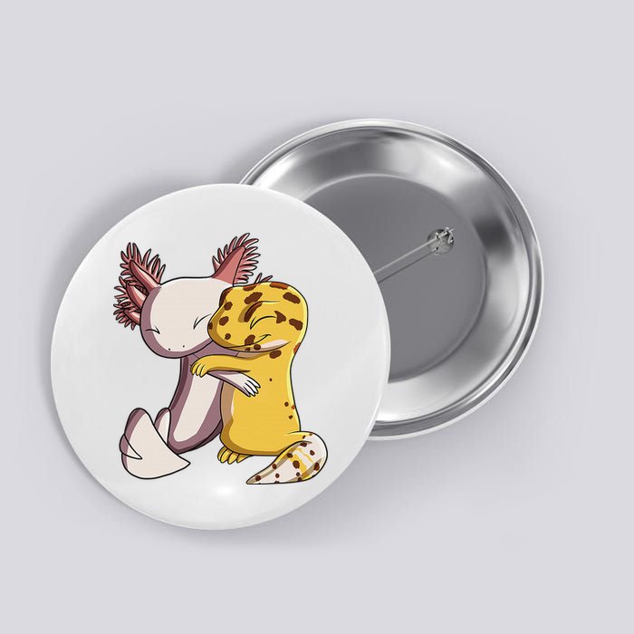 Cute Kawaii Leopard Gecko Hugging Axolotl Funny Button