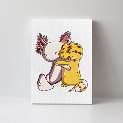 Cute Kawaii Leopard Gecko Hugging Axolotl Funny Canvas