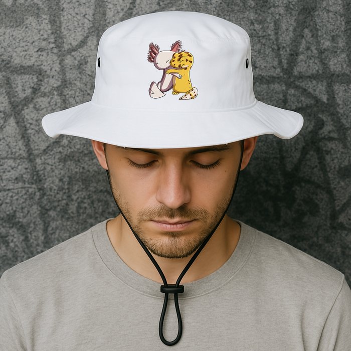 Cute Kawaii Leopard Gecko Hugging Axolotl Funny Bucket Hat