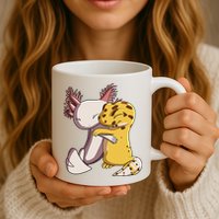 Cute Kawaii Leopard Gecko Hugging Axolotl Funny Mug