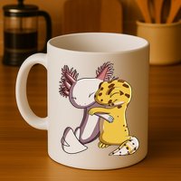 Cute Kawaii Leopard Gecko Hugging Axolotl Funny Mug