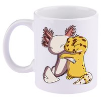 Cute Kawaii Leopard Gecko Hugging Axolotl Funny 11oz C Handle Ceramic Mug