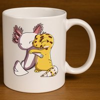 Cute Kawaii Leopard Gecko Hugging Axolotl Funny 11oz C Handle Ceramic Mug